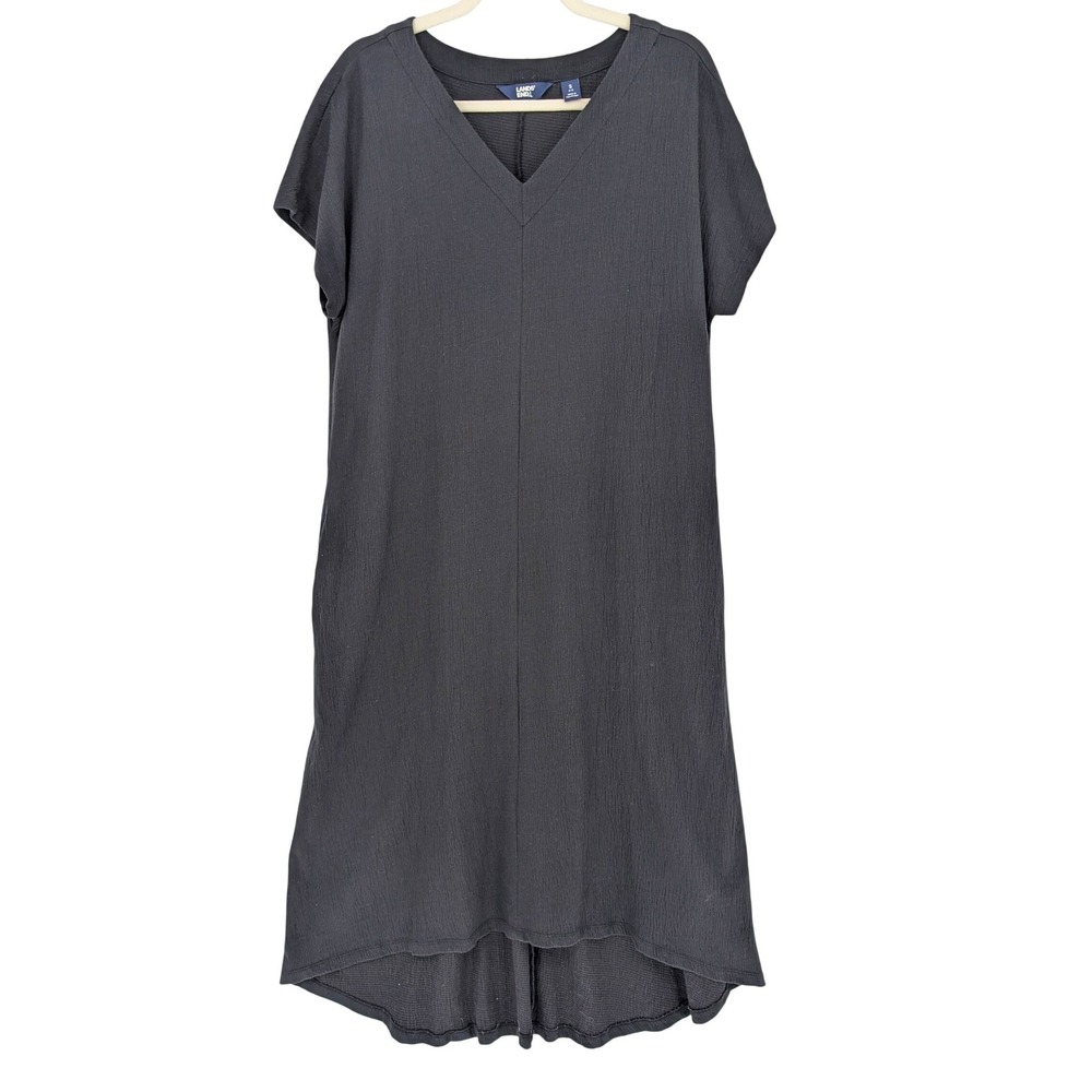Lands End Cotton Crinkle Gauze Midi Shift Dress S Black Lagenlook Minimalist